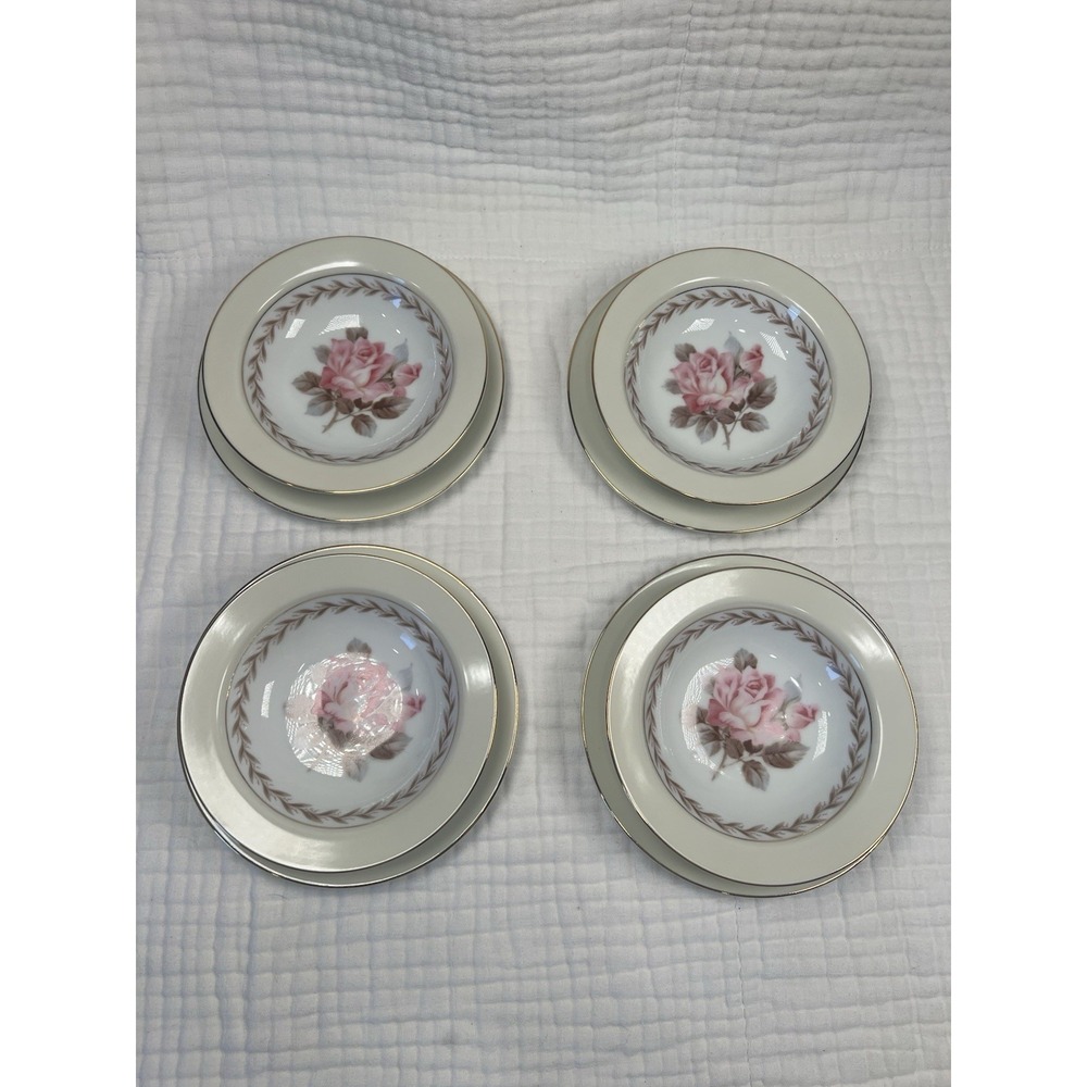 Vintage Noritake Rose Dessert Bowls w Underplates Set of 4 Nippon Toki Gold